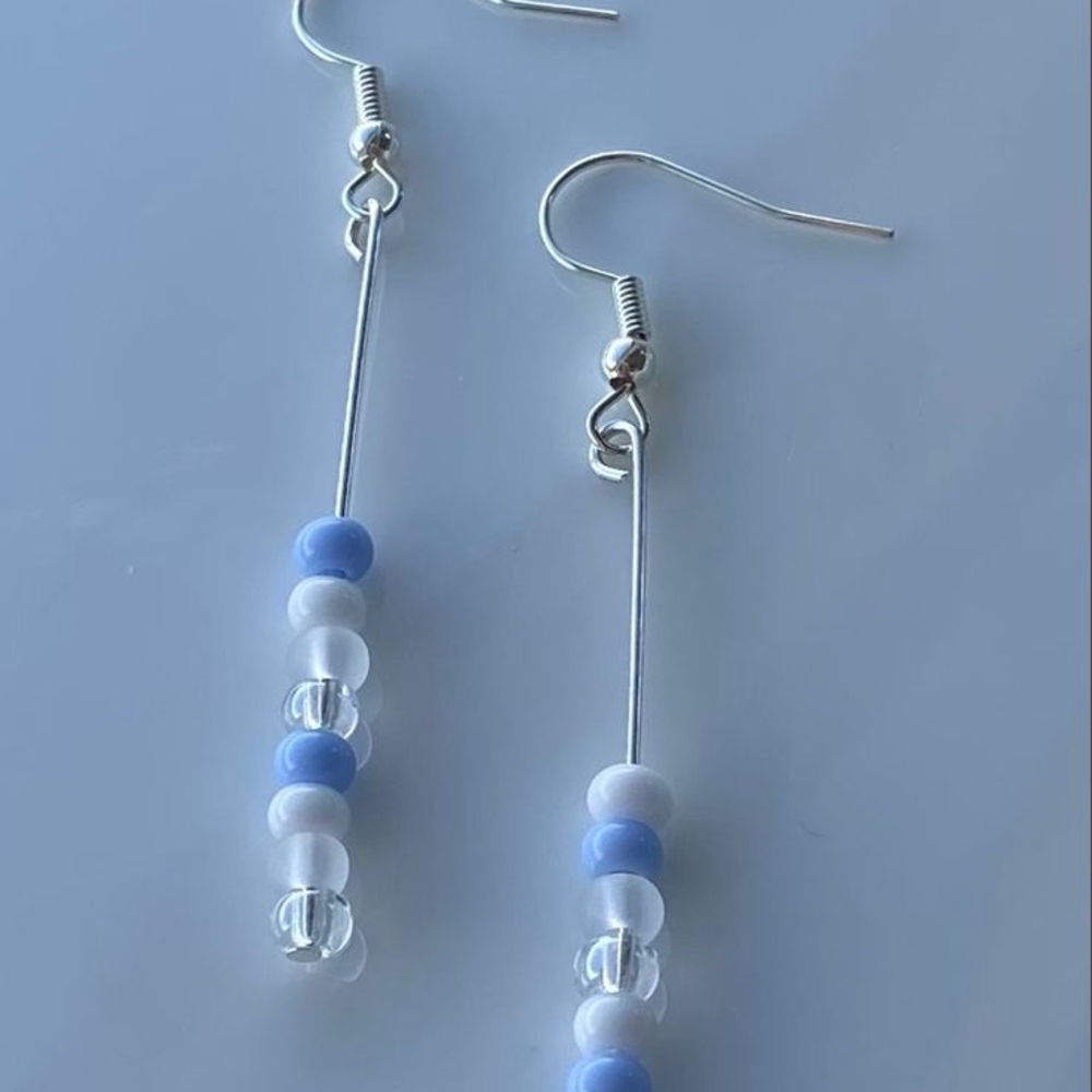 Chic Blue and White Beaded Dangle Earrings